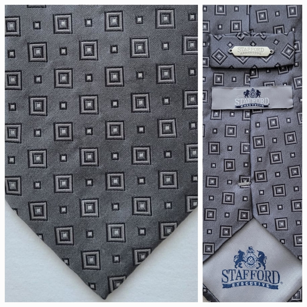 100% Silk Tie | Stafford Executive | Grey & White